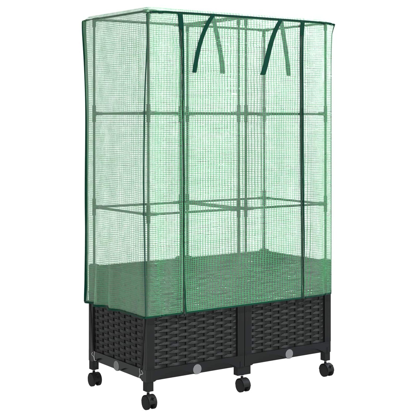 vidaXL Garden Planter with Greenhouse Cover&Wheels 2 pcs Black PP