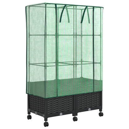 vidaXL Garden Planter with Greenhouse Cover&Wheels 2 pcs Black PP