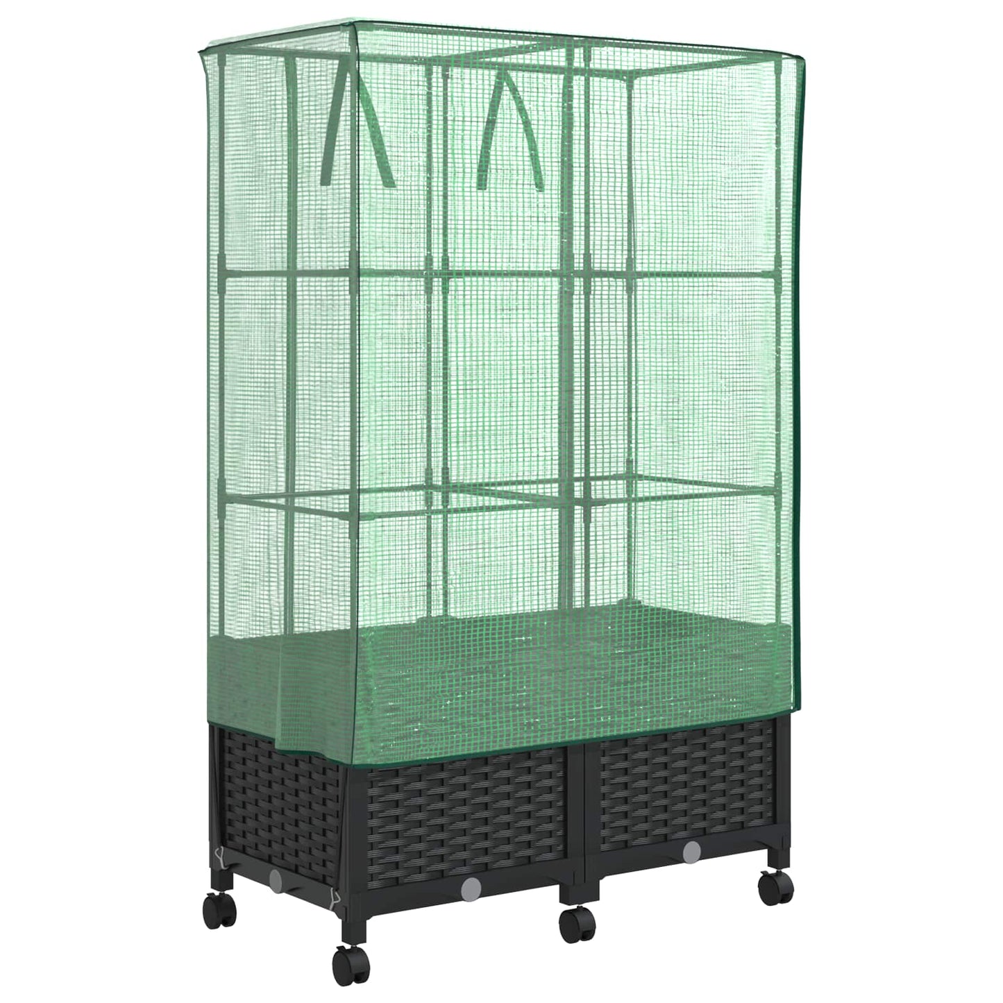 vidaXL Garden Planter with Greenhouse Cover&Wheels 2 pcs Black PP