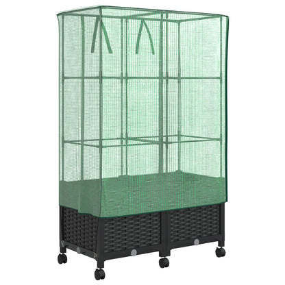vidaXL Garden Planter with Greenhouse Cover&Wheels 2 pcs Black PP