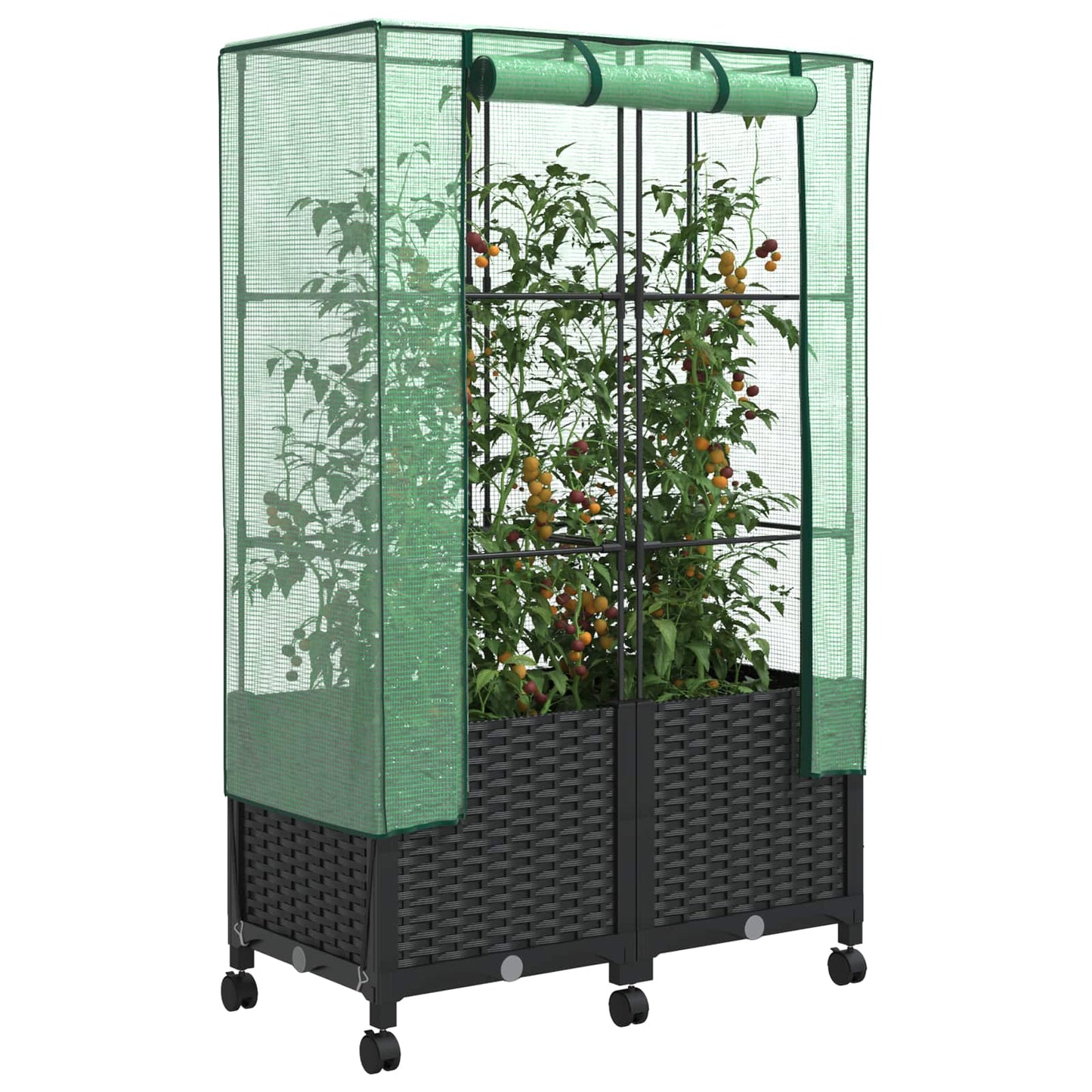 vidaXL Garden Planter with Greenhouse Cover&Wheels 2 pcs Black PP