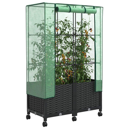 vidaXL Garden Planter with Greenhouse Cover&Wheels 2 pcs Black PP