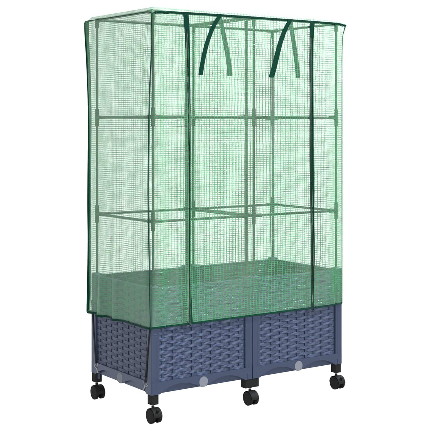vidaXL Garden Planter with Greenhouse Cover&Wheels 2 pcs Blue Grey PP