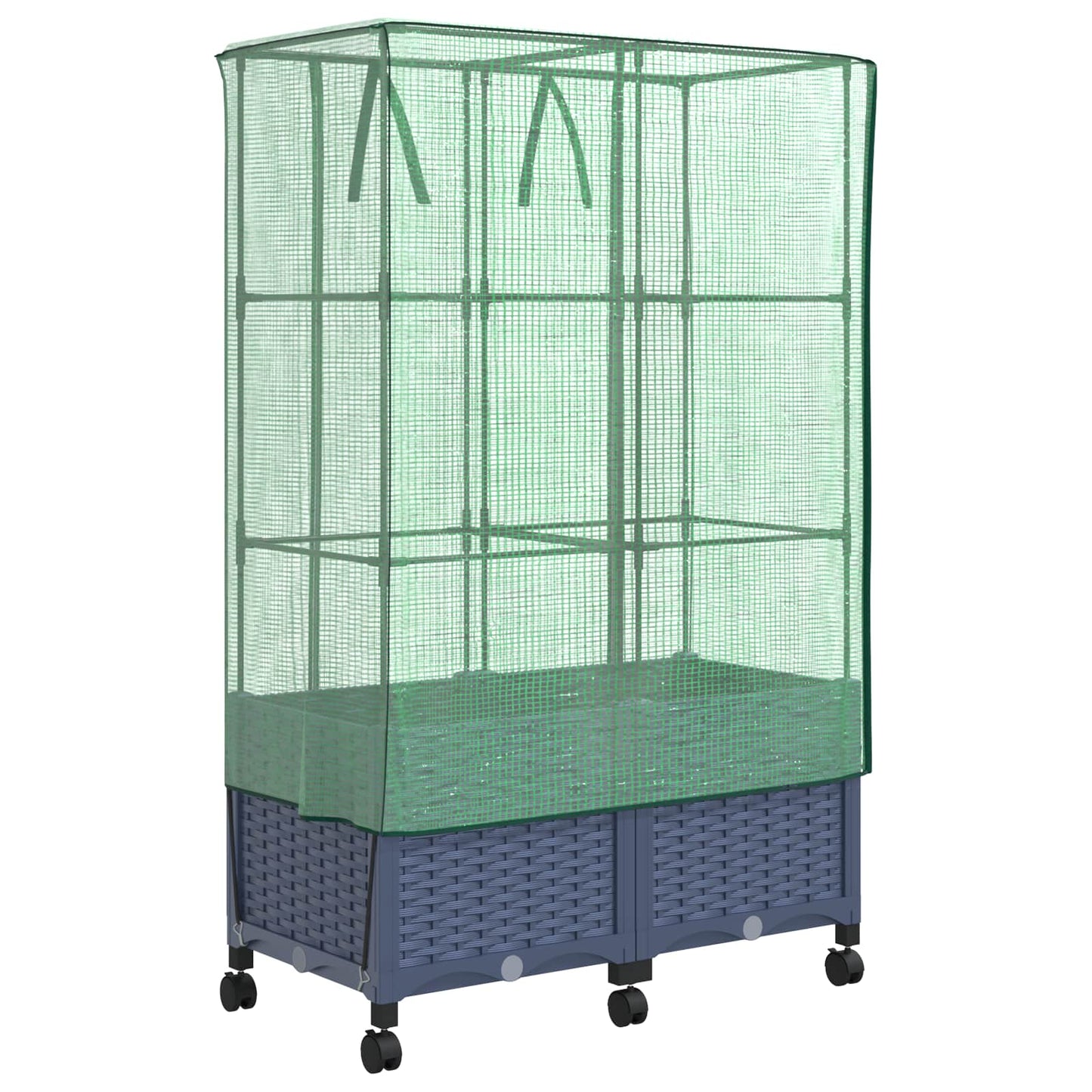 vidaXL Garden Planter with Greenhouse Cover&Wheels 2 pcs Blue Grey PP