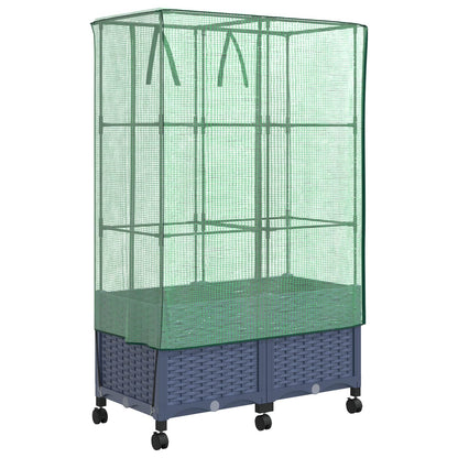 vidaXL Garden Planter with Greenhouse Cover&Wheels 2 pcs Blue Grey PP
