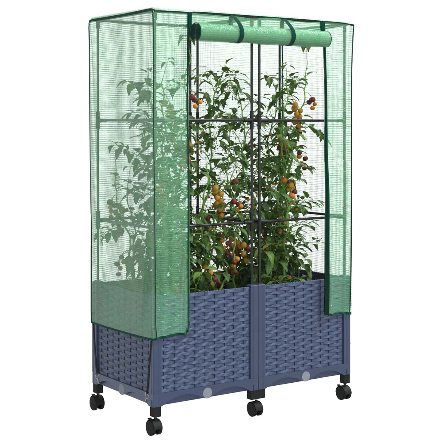 vidaXL Garden Planter with Greenhouse Cover&Wheels 2 pcs Blue Grey PP