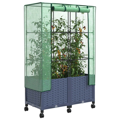 vidaXL Garden Planter with Greenhouse Cover&Wheels 2 pcs Blue Grey PP