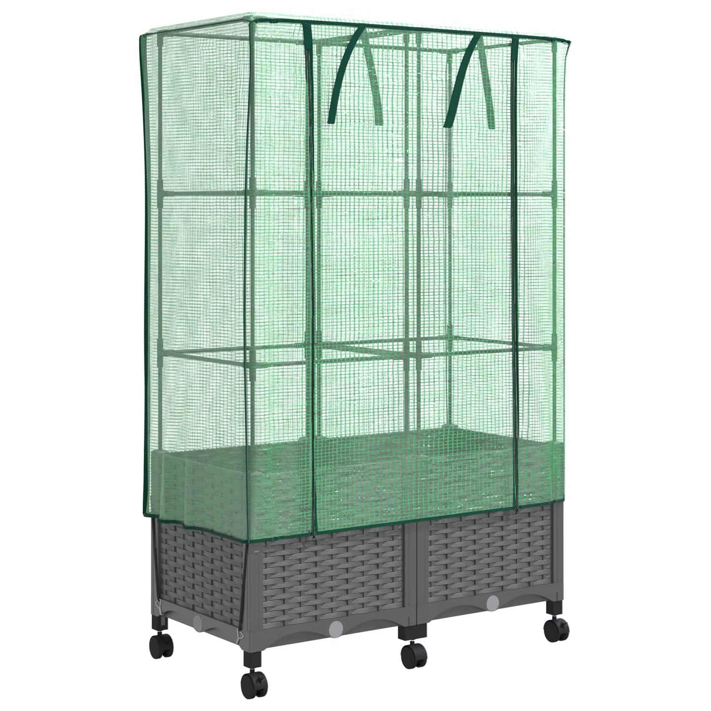 vidaXL Garden Planter with Greenhouse Cover&Wheels 2 pcs Light Grey PP