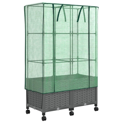 vidaXL Garden Planter with Greenhouse Cover&Wheels 2 pcs Light Grey PP