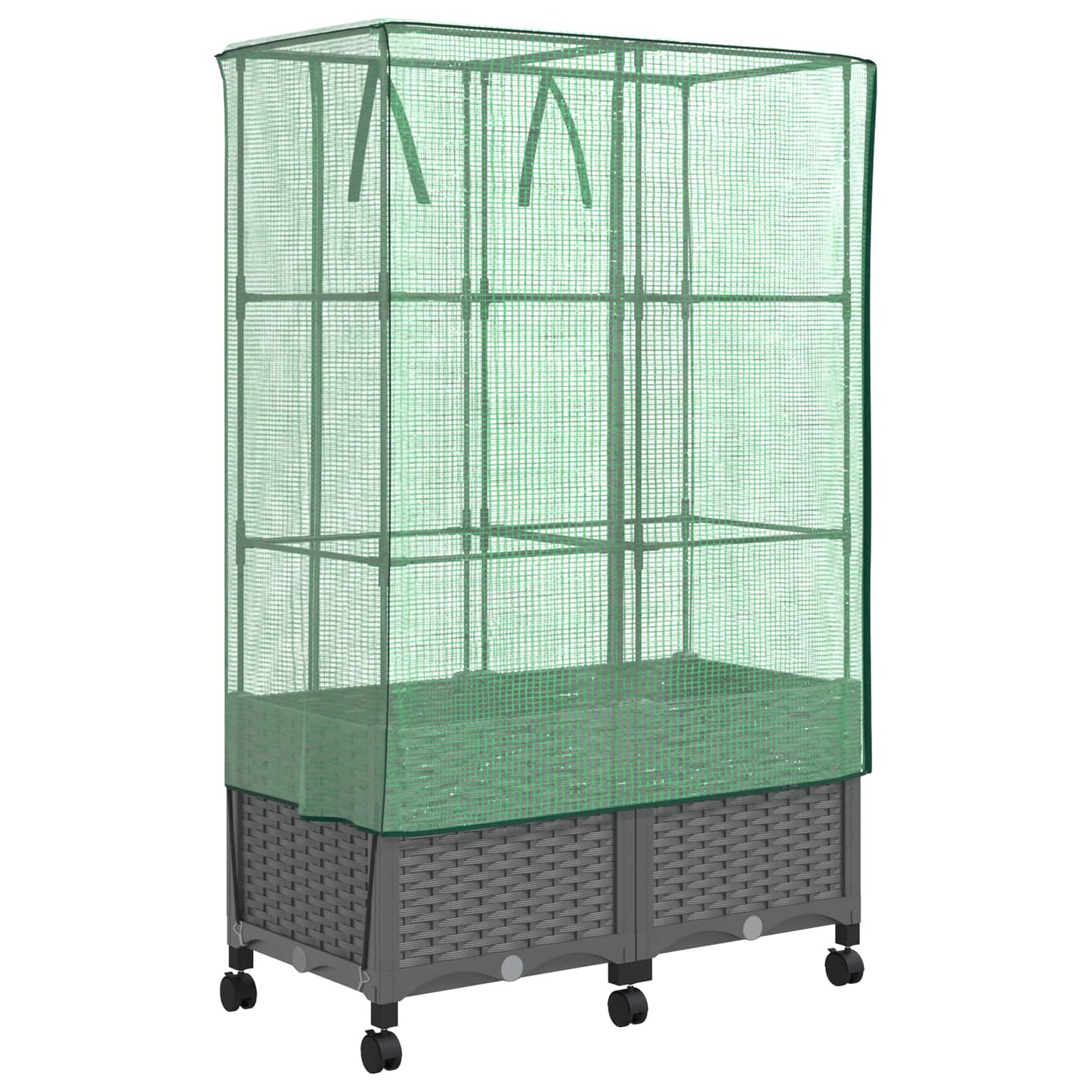 vidaXL Garden Planter with Greenhouse Cover&Wheels 2 pcs Light Grey PP