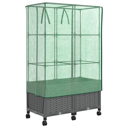 vidaXL Garden Planter with Greenhouse Cover&Wheels 2 pcs Light Grey PP