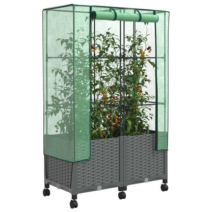vidaXL Garden Planter with Greenhouse Cover&Wheels 2 pcs Light Grey PP