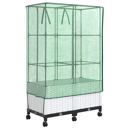 vidaXL Garden Planter with Greenhouse Cover&Wheels 2 pcs White PP