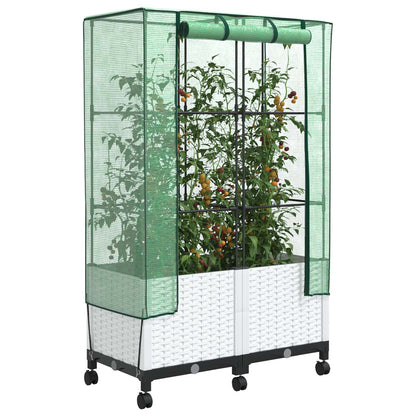 vidaXL Garden Planter with Greenhouse Cover&Wheels 2 pcs White PP