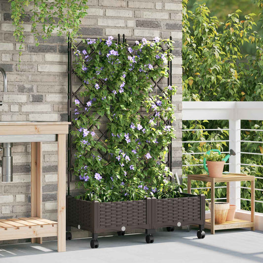vidaXL Garden Planter with Trellis&Wheels 2 pcs Brown PP