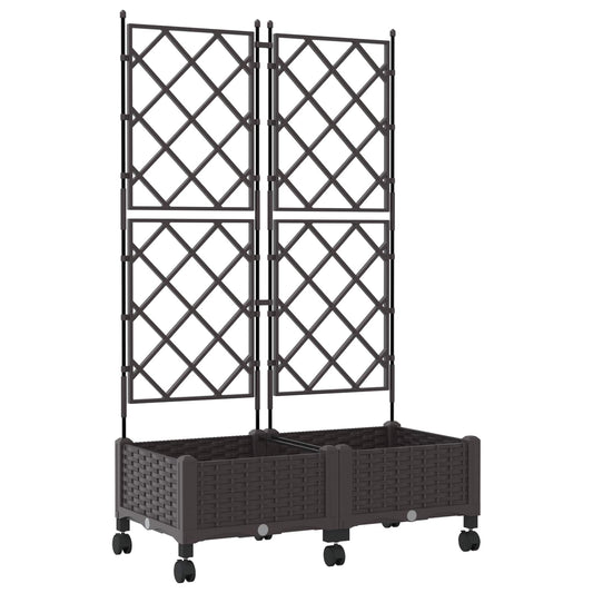 vidaXL Garden Planter with Trellis&Wheels 2 pcs Brown PP