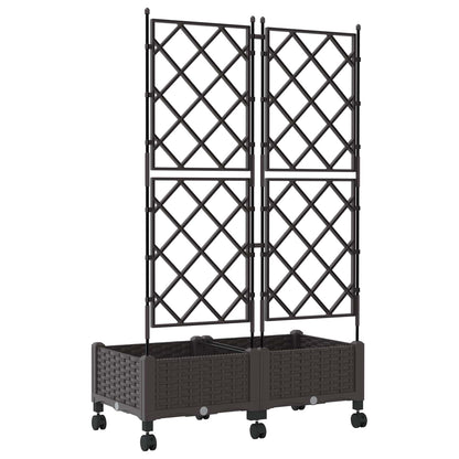 vidaXL Garden Planter with Trellis&Wheels 2 pcs Brown PP