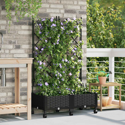 vidaXL Garden Planter with Trellis&Wheels 2 pcs Black PP