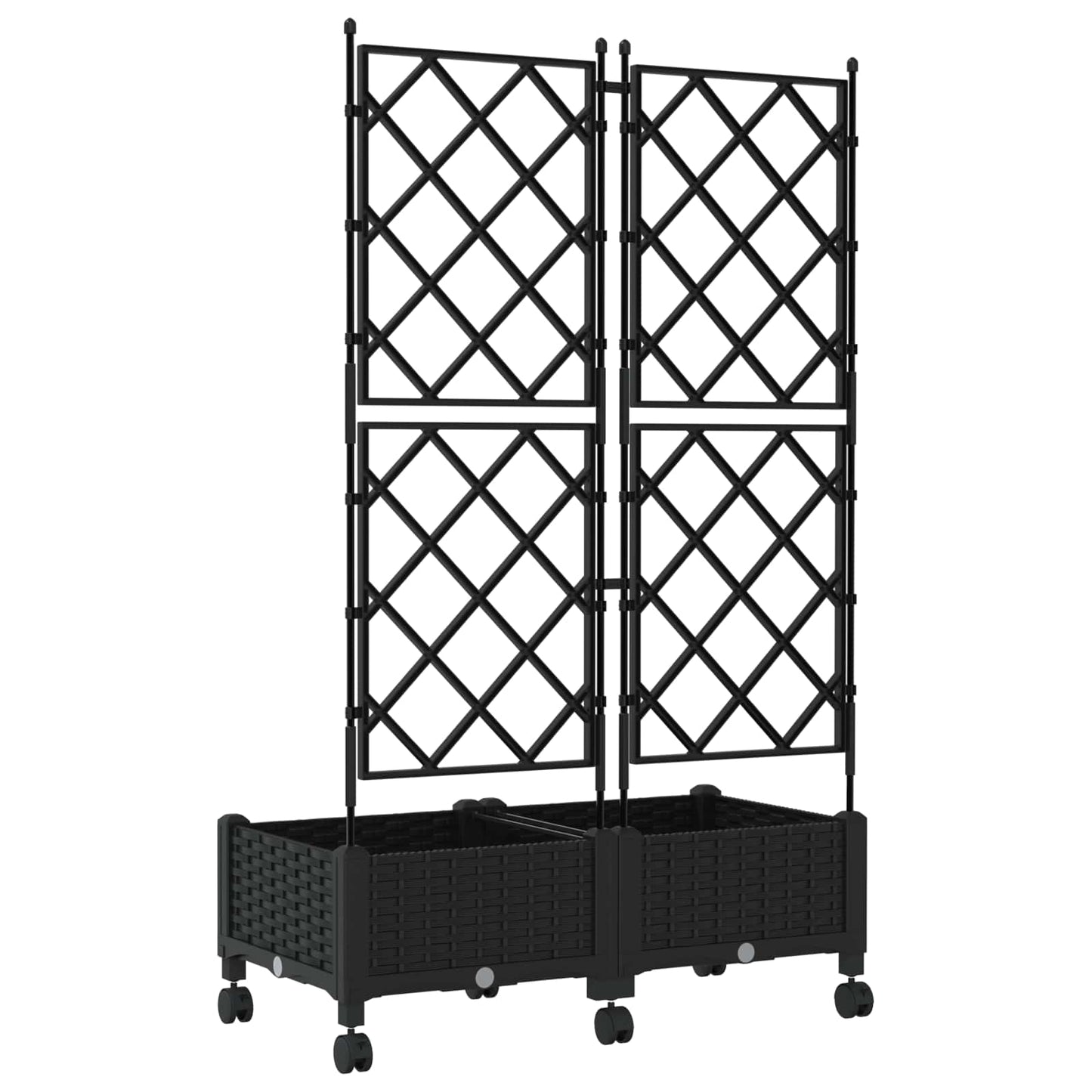 vidaXL Garden Planter with Trellis&Wheels 2 pcs Black PP