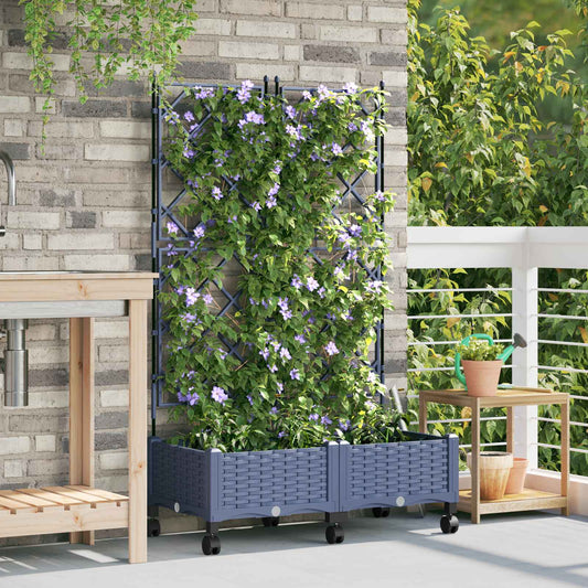 vidaXL Garden Planter with Trellis&Wheels 2 pcs Grey PP