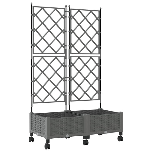 vidaXL Garden Planter with Trellis&Wheels 2 pcs Light Grey PP