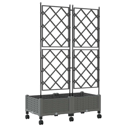 vidaXL Garden Planter with Trellis&Wheels 2 pcs Light Grey PP