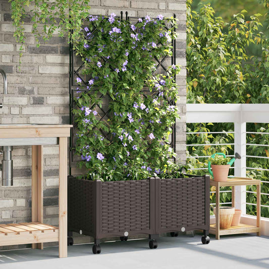 vidaXL Garden Planter with Trellis&Wheels 2 pcs Brown 80 x 40 x 149 cm