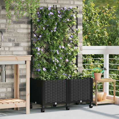 vidaXL Garden Planter with Trellis&Wheels 2 pcs Black 80 x 40 x 149 cm