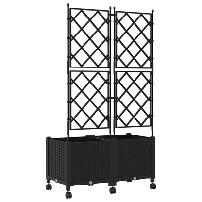 vidaXL Garden Planter with Trellis&Wheels 2 pcs Black 80 x 40 x 149 cm