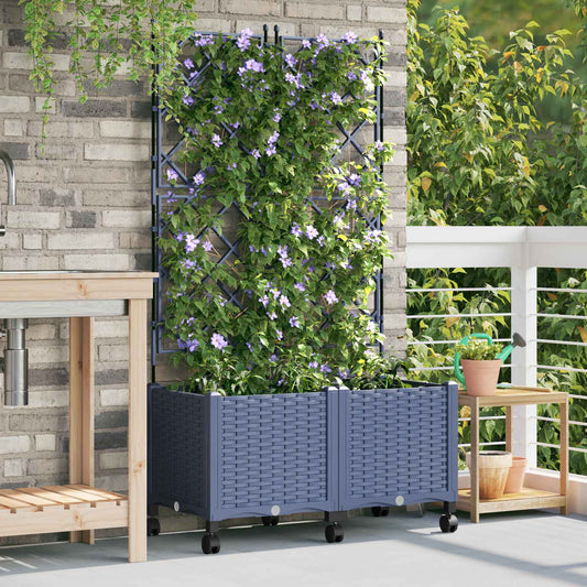 vidaXL Garden Planter with Trellis&Wheels 2 pcs Grey 80 x 40 x 149 cm