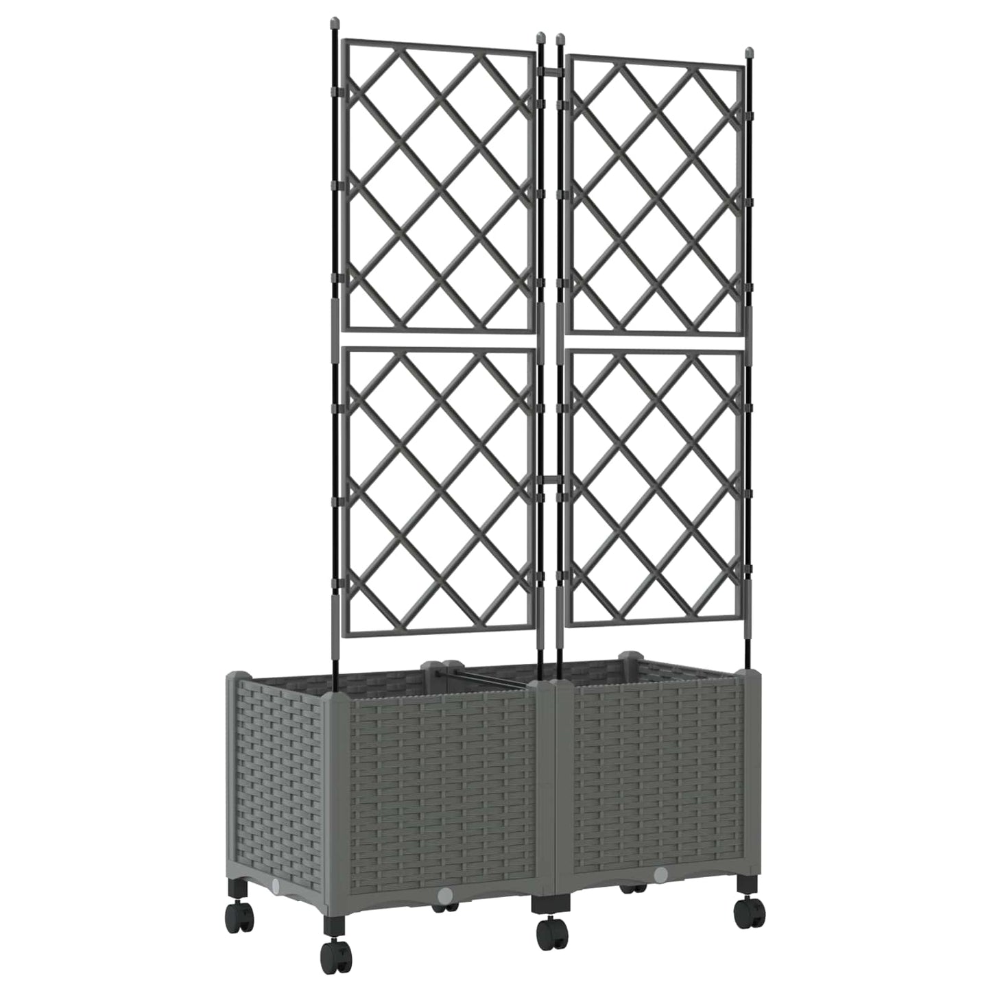 vidaXL Garden Planter with Trellis&Wheels 2 pcs Light Grey PP