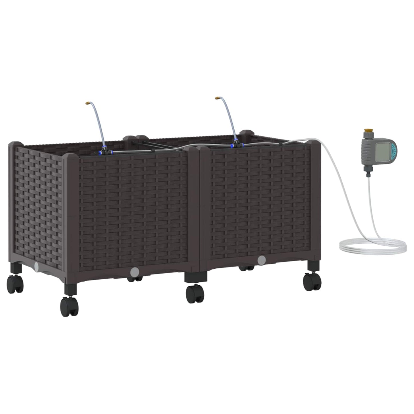 vidaXL Garden Planter with Irrigation&Wheels 2 pcs Brown PP