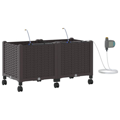 vidaXL Garden Planter with Irrigation&Wheels 2 pcs Brown PP