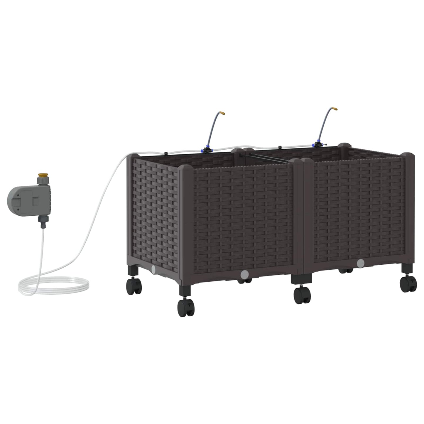 vidaXL Garden Planter with Irrigation&Wheels 2 pcs Brown PP