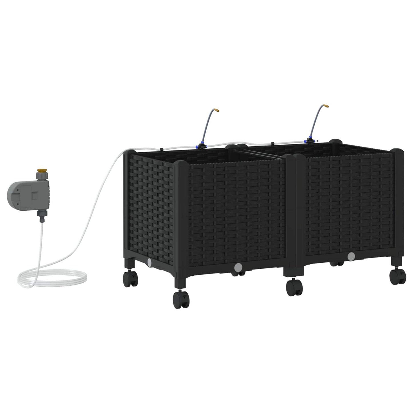 vidaXL Garden Planter with Irrigation&Wheels 2 pcs Black PP