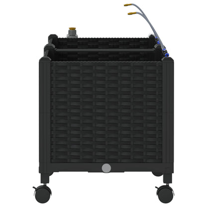 vidaXL Garden Planter with Irrigation&Wheels 2 pcs Black PP