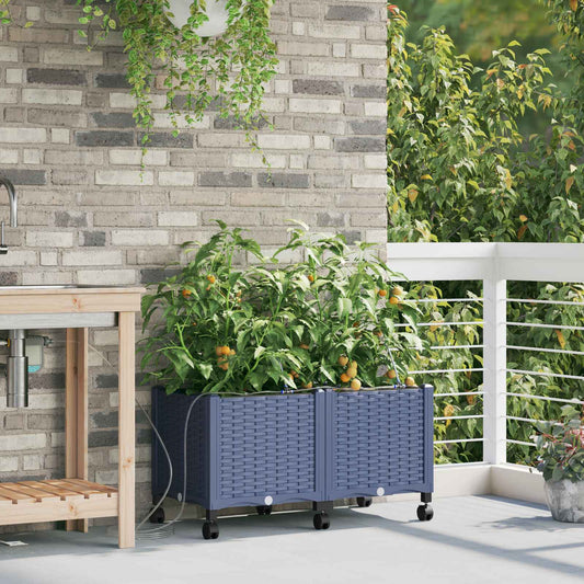 vidaXL Garden Planter with Irrigation&Wheels 2 pcs Grey PP