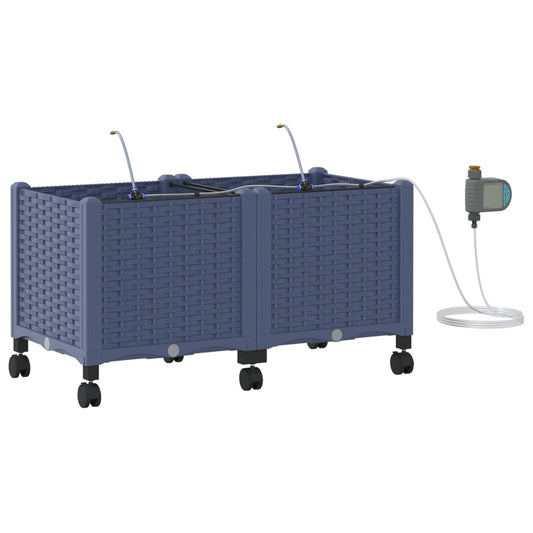 vidaXL Garden Planter with Irrigation&Wheels 2 pcs Grey PP