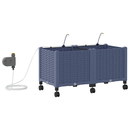 vidaXL Garden Planter with Irrigation&Wheels 2 pcs Grey PP