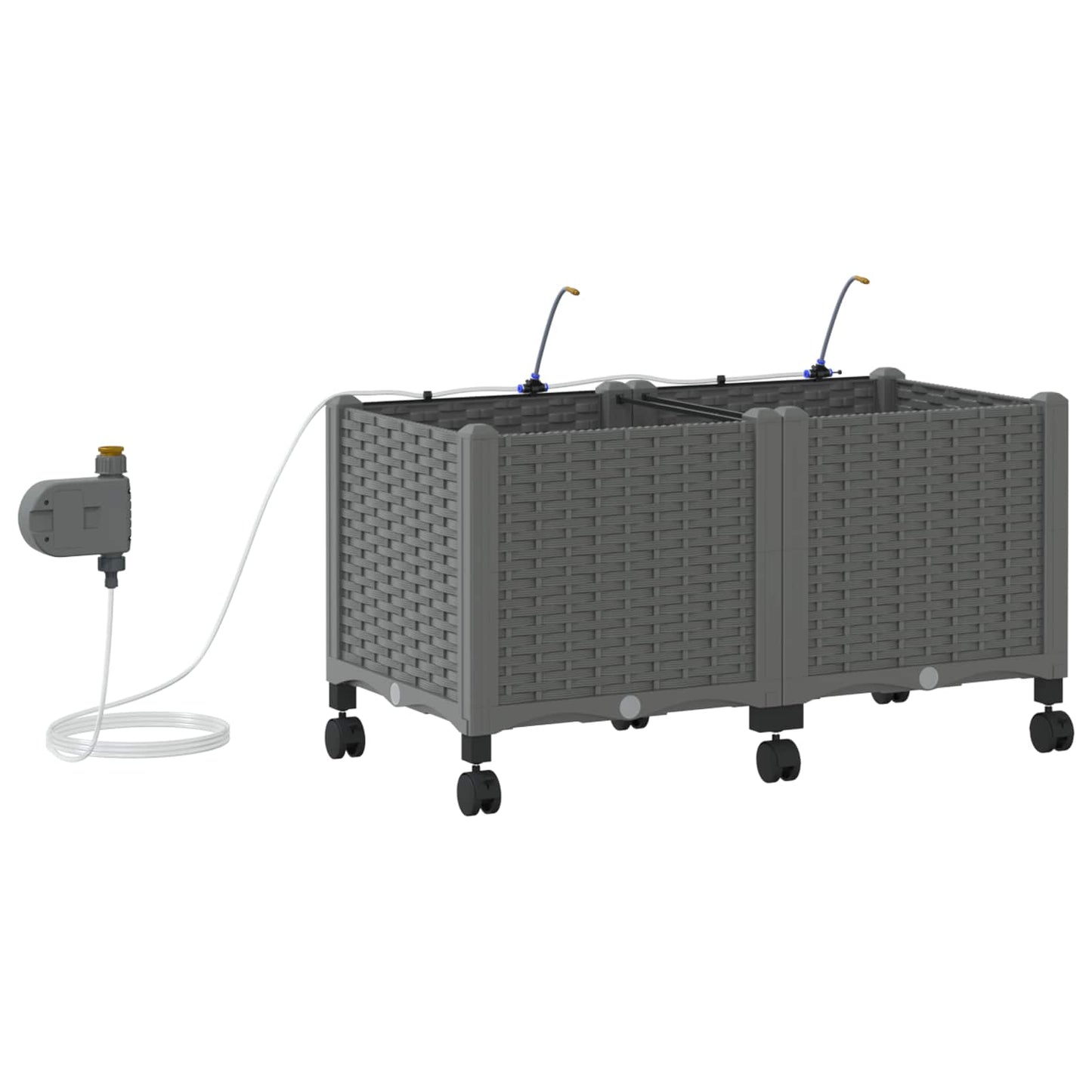 vidaXL Garden Planter with Irrigation&Wheels 2 pcs Light Grey PP