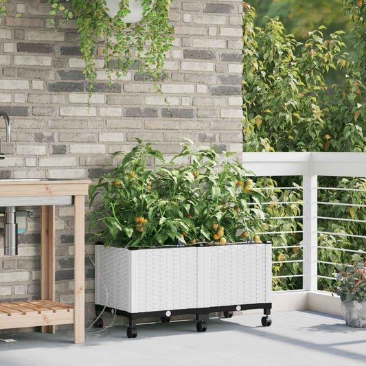 vidaXL Garden Planter with Irrigation&Wheels 2 pcs White PP