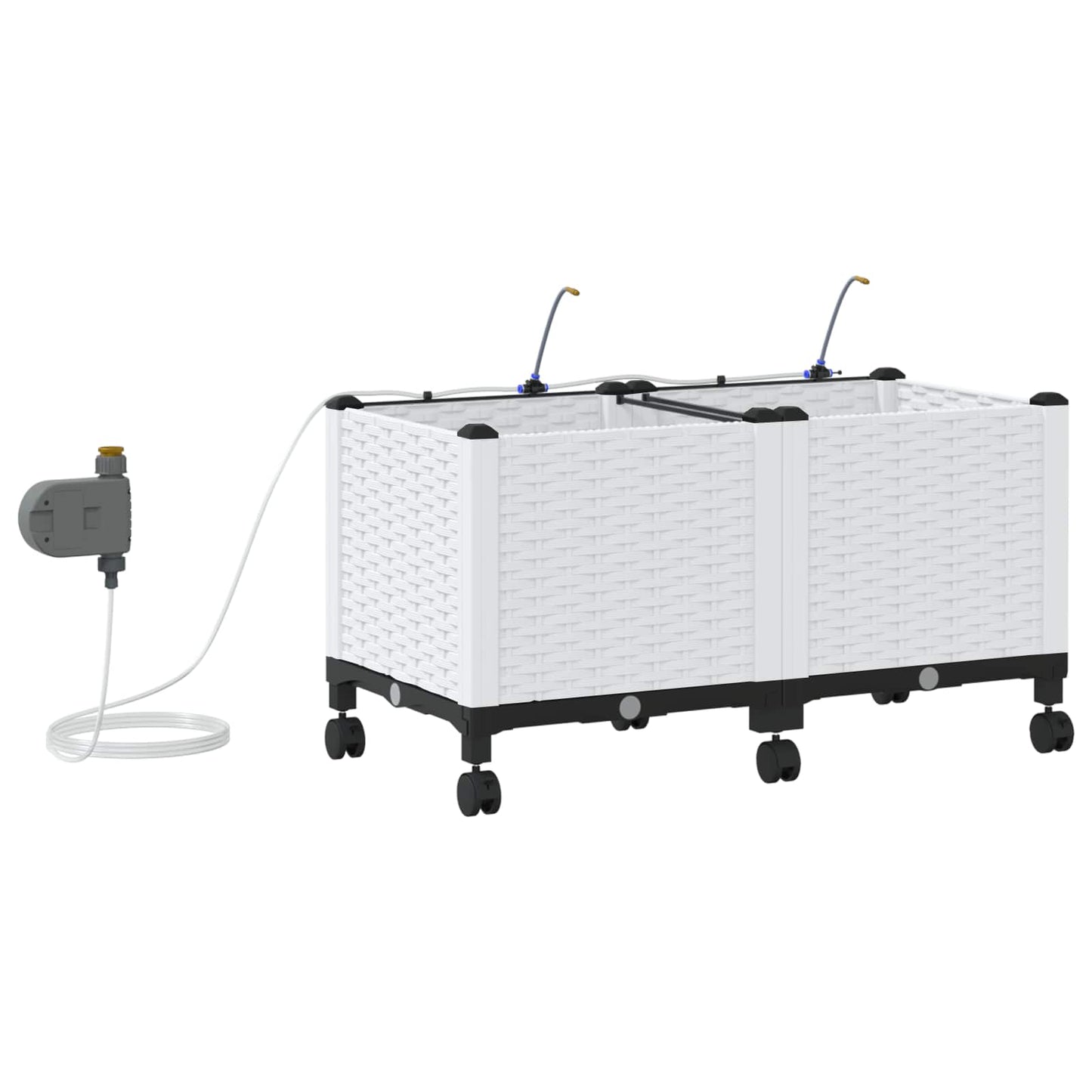 vidaXL Garden Planter with Irrigation&Wheels 2 pcs White PP