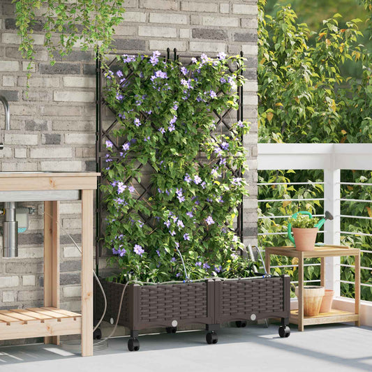 vidaXL Garden Planter with Irrigation&Wheels 2 pcs Brown PP