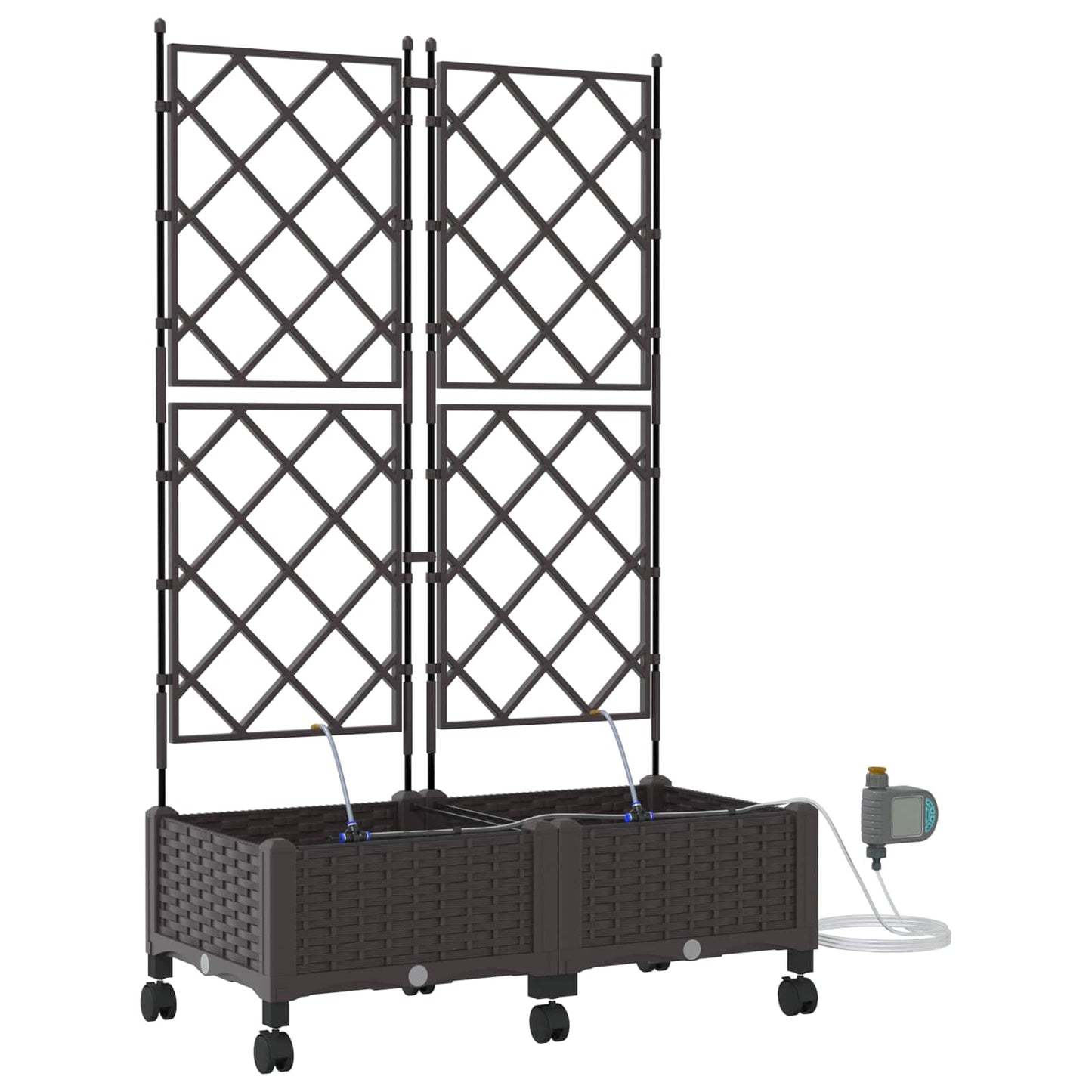 vidaXL Garden Planter with Irrigation&Wheels 2 pcs Brown PP