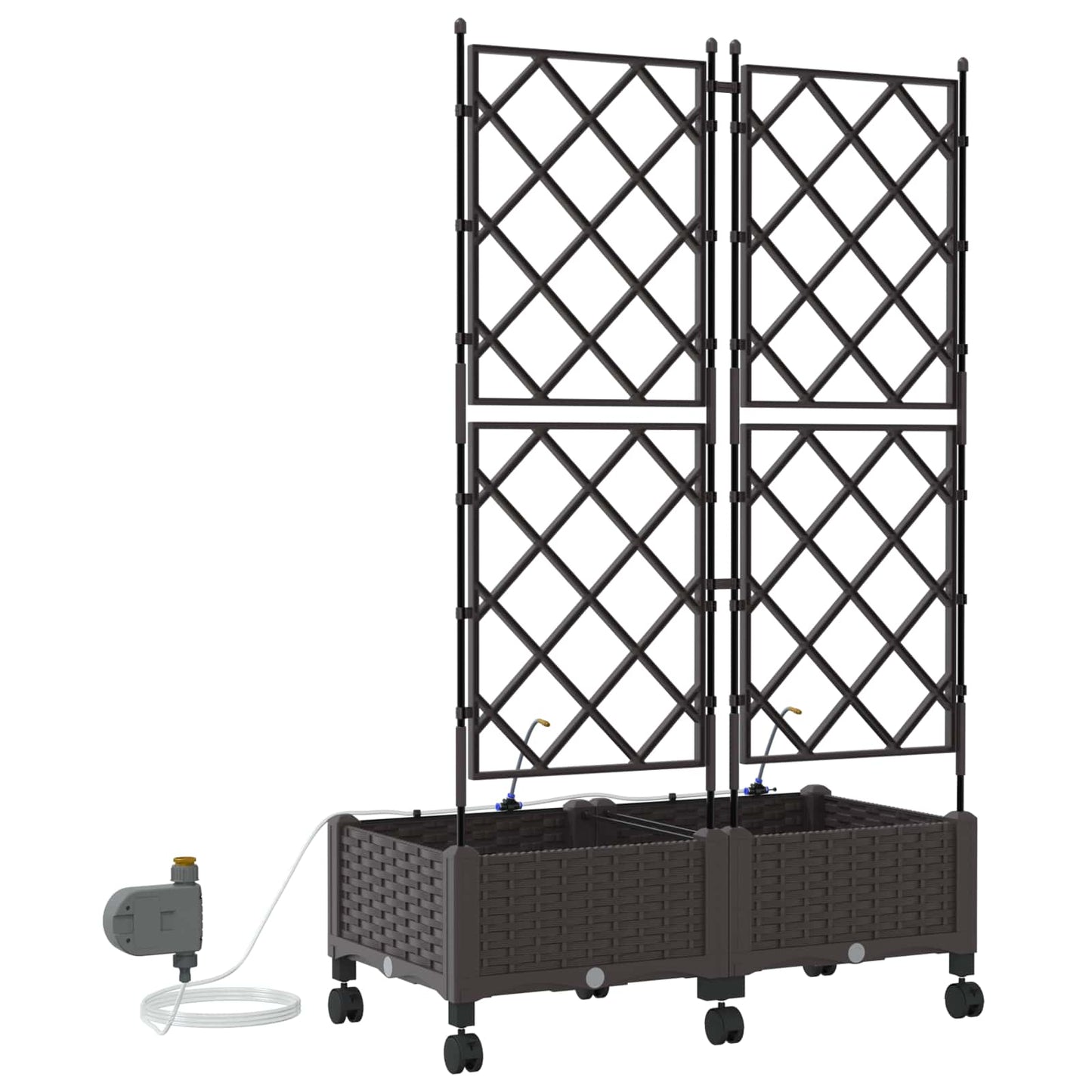 vidaXL Garden Planter with Irrigation&Wheels 2 pcs Brown PP