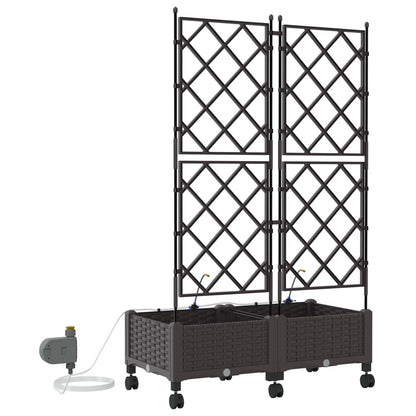 vidaXL Garden Planter with Irrigation&Wheels 2 pcs Brown PP