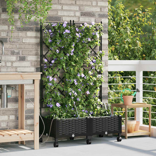 vidaXL Garden Planter with Irrigation&Wheels 2 pcs Black PP