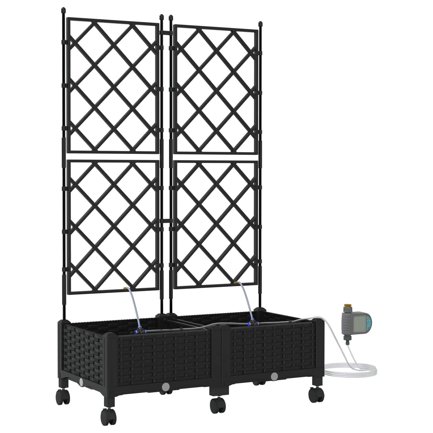 vidaXL Garden Planter with Irrigation&Wheels 2 pcs Black PP
