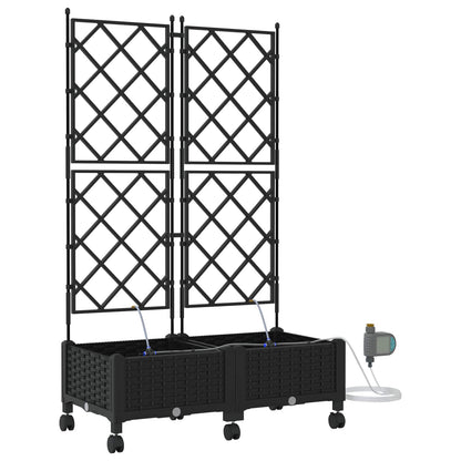 vidaXL Garden Planter with Irrigation&Wheels 2 pcs Black PP