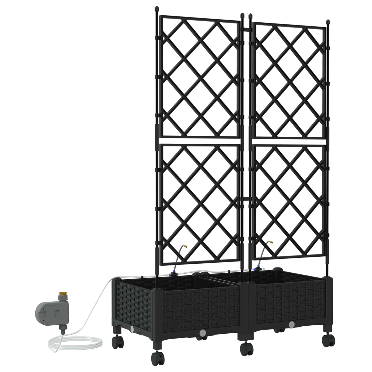 vidaXL Garden Planter with Irrigation&Wheels 2 pcs Black PP